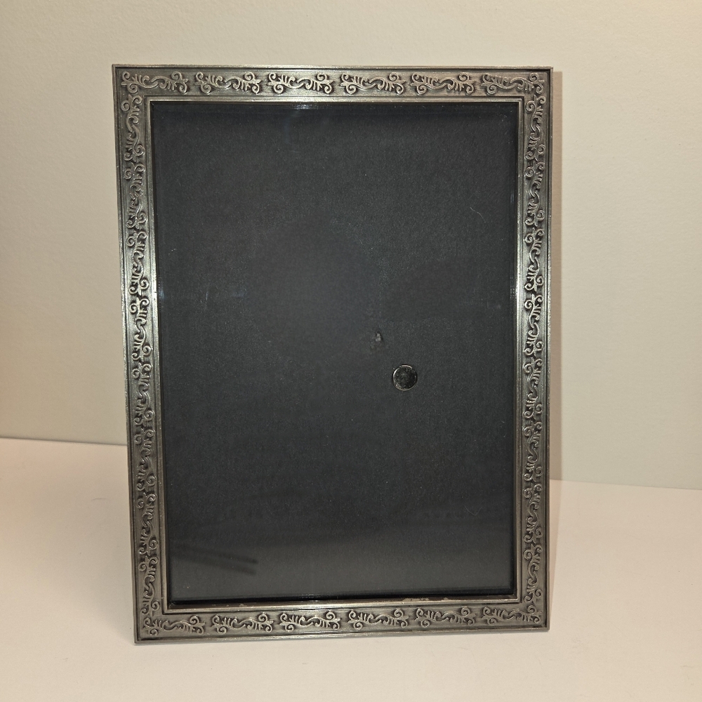 Brushed Metal Picture Frame 5x7 Filigree Design Black Velvet Back And Stand